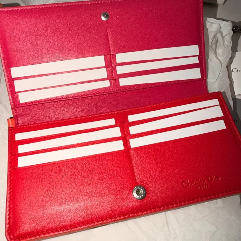 Christian Dior Lady Dior Cannage Patent Leather Long Wallet Tricolor